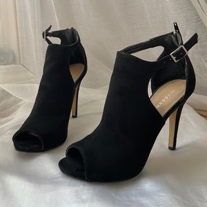 BLACK SUADE OPEN TOE BOOTIES